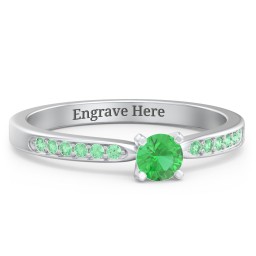 1/4 ct. Round Gemstone Engagement Ring with Side Accent Stones in 925 Sterling Silver with Emerald and Green Premium Zirconia