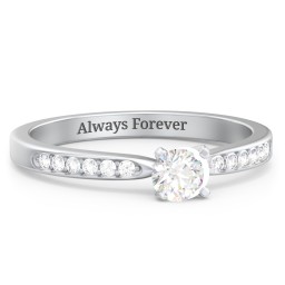 1/4 ct. Round Gemstone Engagement Ring with Side Accent Stones in 925 Sterling Silver with Diamond