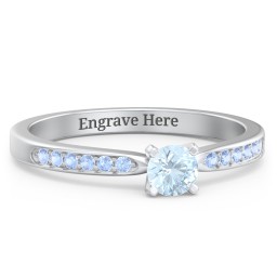 1/4 ct. Round Gemstone Engagement Ring with Side Accent Stones in 925 Sterling Silver with Aquamarine and Fancy Blue Premium Zirconia