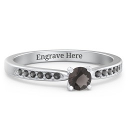 1/4 ct. Round Gemstone Engagement Ring with Side Accent Stones in 925 Sterling Silver with Smokey Quartz and Black Premium Zirconia