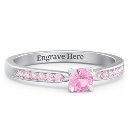1/4 ct. Round Gemstone Engagement Ring with Side Accent Stones in 925 Sterling Silver with Pink Tourmaline and Fancy Pink Premium Zirconia