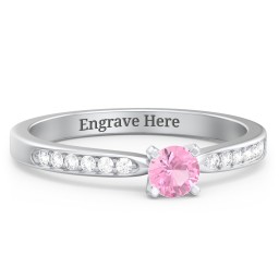 1/4 ct. Round Gemstone Engagement Ring with Side Accent Stones in 925 Sterling Silver with Pink Tourmaline and White Premium Zirconia