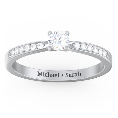 1/4 ct. Round Gemstone Engagement Ring with Side Accent Stones – Sterling Silver with Lab Diamond and Diamond