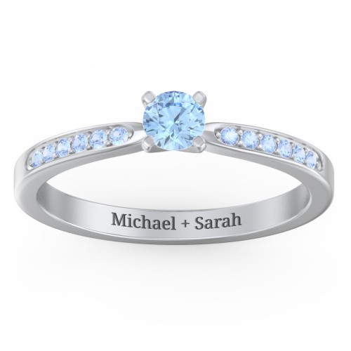 1/4 ct. Round Gemstone Engagement Ring with Side Accent Stones – Sterling Silver with Blue Topaz and Fancy Blue Premium Zirconia