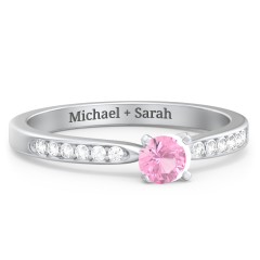 1/4 ct. Round Gemstone Engagement Ring with Side Accent Stones – 9kt Yellow Gold with White Sapphire and White Premium Zirconia
