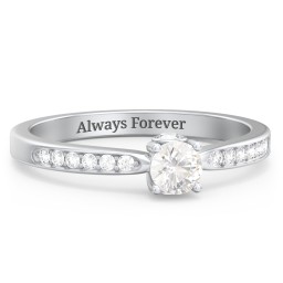 1/4 ct. Round Gemstone Peek-A-Boo Engagement Ring with Side Accent Stones in 925 Sterling Silver with Cubic Zirconia and White Premium Zirconia