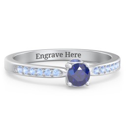 1/4 ct. Round Gemstone Peek-A-Boo Engagement Ring with Side Accent Stones in 925 Sterling Silver with Blue Sapphire and Fancy Blue Premium Zirconia