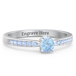 1/4 ct. Round Gemstone Peek-A-Boo Engagement Ring with Side Accent Stones in 925 Sterling Silver with Blue Topaz and Fancy Blue Premium Zirconia