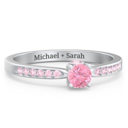 1/4 ct. Round Gemstone Peek-A-Boo Engagement Ring with Side Accent Stones in 925 Sterling Silver with Pink Tourmaline and Fancy Pink Premium Zirconia