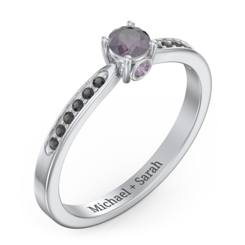 1/4 ct. Round Gemstone Peek-A-Boo Engagement Ring with Side Accent Stones – Sterling Silver with Alexandrite and Black Premium Zirconia