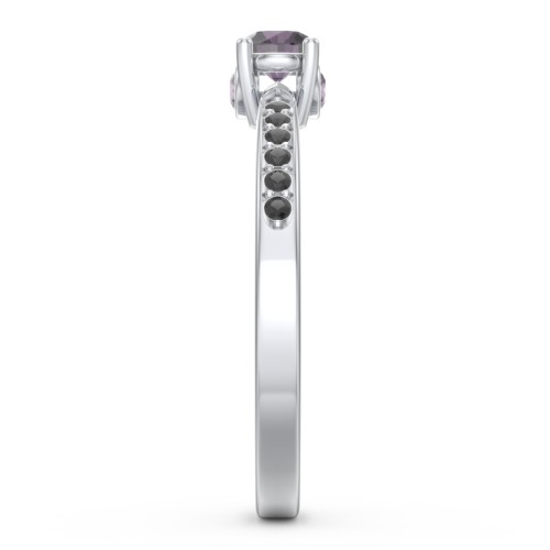 1/4 ct. Round Gemstone Peek-A-Boo Engagement Ring with Side Accent Stones – Sterling Silver with Alexandrite and Black Premium Zirconia