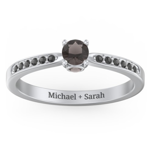 1/4 ct. Round Gemstone Peek-A-Boo Engagement Ring with Side Accent Stones – Sterling Silver with Smokey Quartz and Black Premium Zirconia