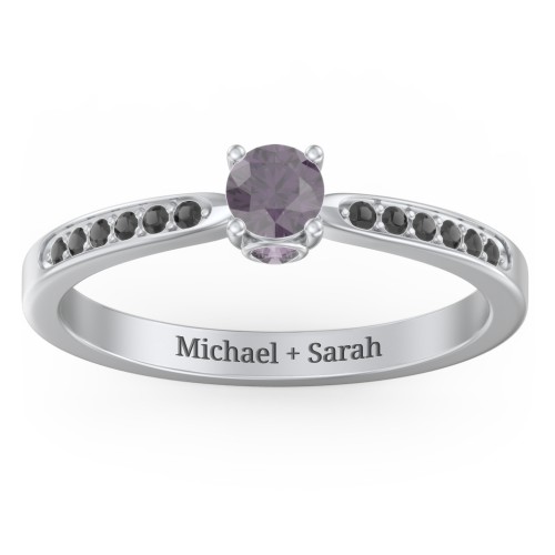 1/4 ct. Round Gemstone Peek-A-Boo Engagement Ring with Side Accent Stones – Sterling Silver with Alexandrite and Black Premium Zirconia