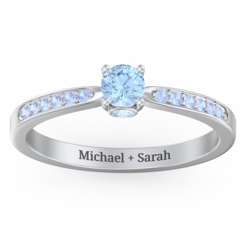 1/4 ct. Round Gemstone Peek-A-Boo Engagement Ring with Side Accent Stones – Sterling Silver with Blue Topaz and Fancy Blue Premium Zirconia