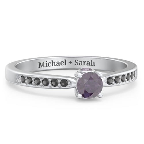 1/4 ct. Round Gemstone Peek-A-Boo Engagement Ring with Side Accent Stones – Sterling Silver with Alexandrite and Black Premium Zirconia