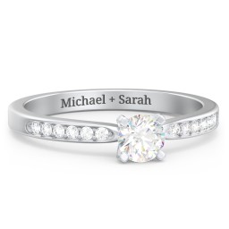 1/3 ct. Round Gemstone Engagement Ring with Side Accent Stones in 925 Sterling Silver with White Premium Zirconia