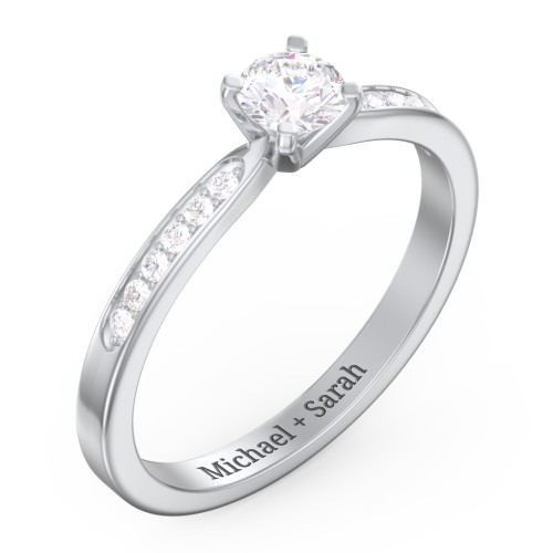 1/3 ct. Round Gemstone Engagement Ring with Side Accent Stones – Sterling Silver with White Premium Zirconia