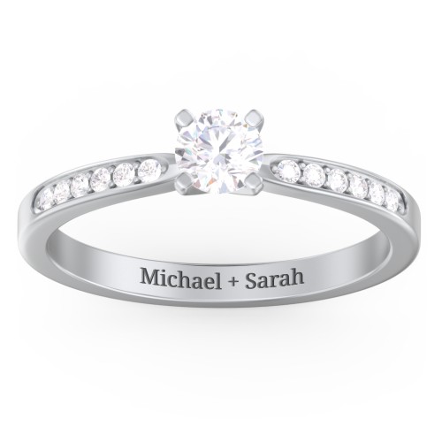 1/3 ct. Round Gemstone Engagement Ring with Side Accent Stones – Sterling Silver with White Premium Zirconia