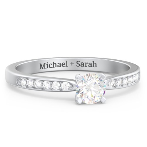 1/3 ct. Round Gemstone Engagement Ring with Side Accent Stones – Sterling Silver with White Premium Zirconia