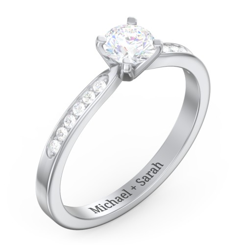 1/2 ct. Round Gemstone Engagement Ring with Side Accent Stones – Sterling Silver with Lab Diamond and Diamond