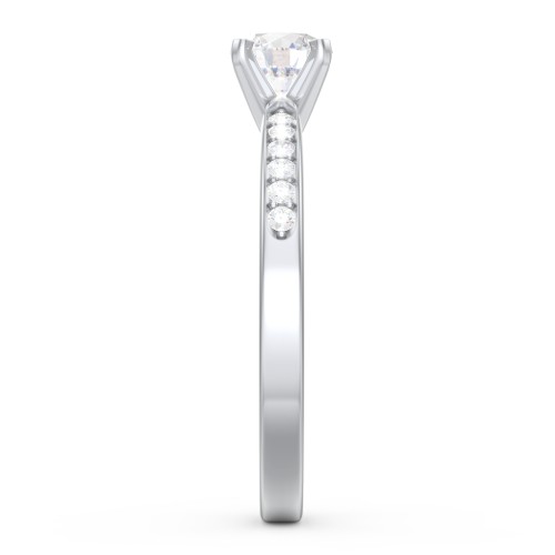 1/2 ct. Round Gemstone Engagement Ring with Side Accent Stones – Sterling Silver with Lab Diamond and Diamond
