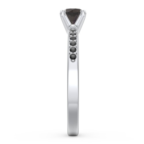 1/2 ct. Round Gemstone Engagement Ring with Side Accent Stones – Sterling Silver with Smokey Quartz and Black Premium Zirconia