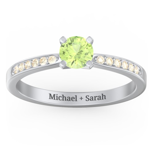 1/2 ct. Round Gemstone Engagement Ring with Side Accent Stones – Sterling Silver with Peridot and Fancy Yellow Premium Zirconia