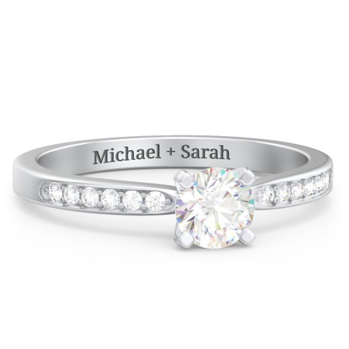 1/2 ct. Round Gemstone Engagement Ring with Side Accent Stones – Sterling Silver with Lab Diamond and Diamond