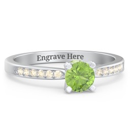 1/2 ct. Round Gemstone Peek-A-Boo Engagement Ring with Side Accent Stones in 925 Sterling Silver with Peridot and Fancy Yellow Premium Zirconia