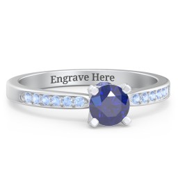 1/2 ct. Round Gemstone Peek-A-Boo Engagement Ring with Side Accent Stones in 925 Sterling Silver with Blue Sapphire and Fancy Blue Premium Zirconia
