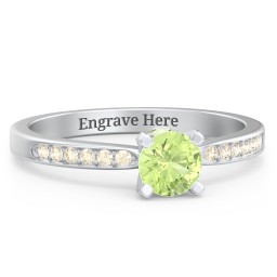 1/2 ct. Round Gemstone Peek-A-Boo Engagement Ring with Side Accent Stones in 925 Sterling Silver with Peridot and Fancy Yellow Premium Zirconia