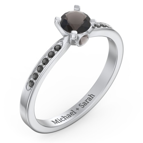 1/2 ct. Round Gemstone Peek-A-Boo Engagement Ring with Side Accent Stones – Sterling Silver with Smokey Quartz and Black Premium Zirconia