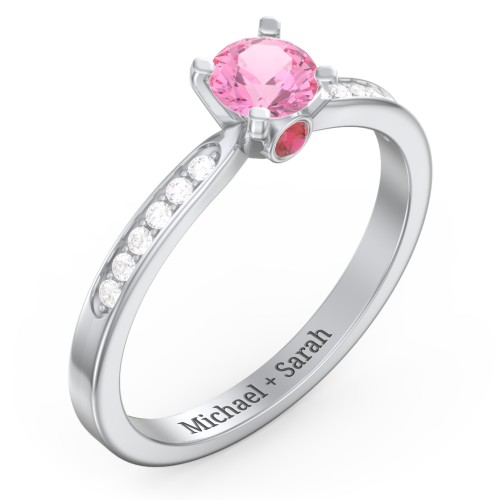 1/2 ct. Round Gemstone Peek-A-Boo Engagement Ring with Side Accent Stones – Sterling Silver with Pink Tourmaline, White Premium Zirconia, and Garnet