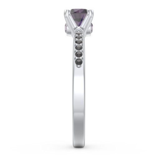 1/2 ct. Round Gemstone Peek-A-Boo Engagement Ring with Side Accent Stones – Sterling Silver with Alexandrite and Black Premium Zirconia