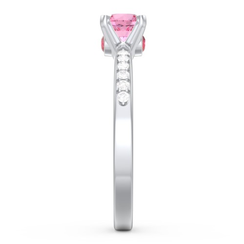 1/2 ct. Round Gemstone Peek-A-Boo Engagement Ring with Side Accent Stones – Sterling Silver with Pink Tourmaline, White Premium Zirconia, and Garnet