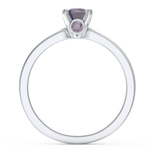 1/2 ct. Round Gemstone Peek-A-Boo Engagement Ring with Side Accent Stones – Sterling Silver with Alexandrite and Black Premium Zirconia