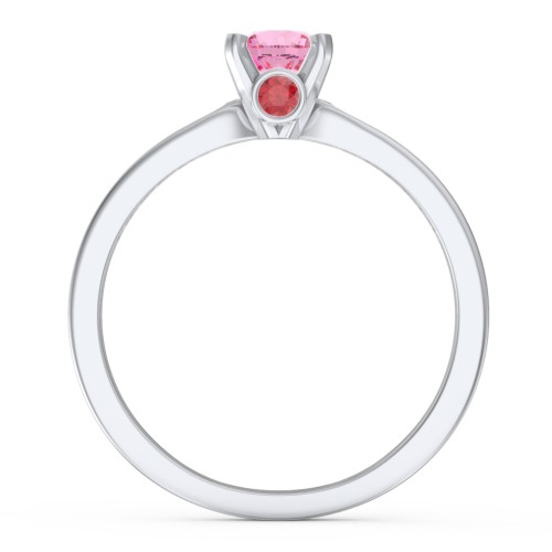 1/2 ct. Round Gemstone Peek-A-Boo Engagement Ring with Side Accent Stones – Sterling Silver with Pink Tourmaline, White Premium Zirconia, and Garnet