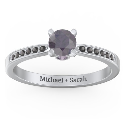 1/2 ct. Round Gemstone Peek-A-Boo Engagement Ring with Side Accent Stones – Sterling Silver with Alexandrite and Black Premium Zirconia