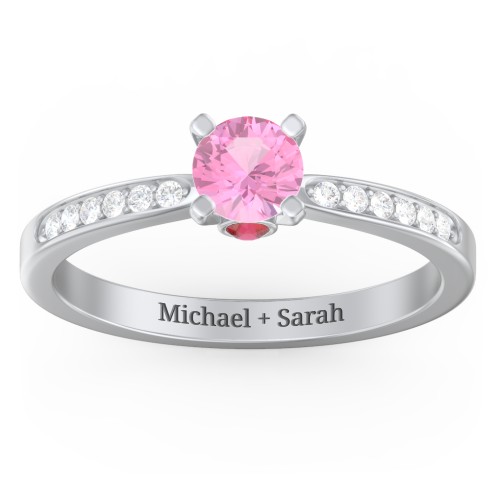 1/2 ct. Round Gemstone Peek-A-Boo Engagement Ring with Side Accent Stones – Sterling Silver with Pink Tourmaline, White Premium Zirconia, and Garnet