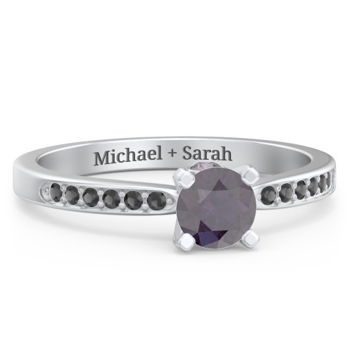 1/2 ct. Round Gemstone Peek-A-Boo Engagement Ring with Side Accent Stones – Sterling Silver with Alexandrite and Black Premium Zirconia
