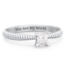 1/4 ct. Princess Gemstone Engagement Ring with Twisted Rope Band in 925 Sterling Silver with White Premium Zirconia