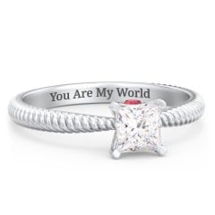 1/2 ct. Princess Gemstone Peek-A-Boo Engagement Ring with Twisted Rope Band