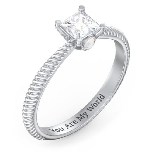 1/2 ct. Princess Gemstone Peek-A-Boo Engagement Ring with Twisted Rope Band