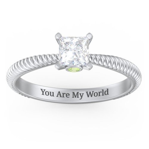 1/2 ct. Princess Gemstone Peek-A-Boo Engagement Ring with Twisted Rope Band