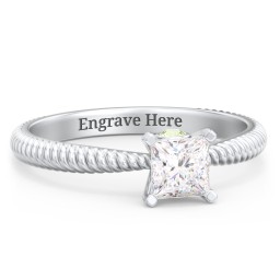 1/2 ct. Princess Gemstone Peek-A-Boo Engagement Ring with Twisted Rope Band in 925 Sterling Silver with White Premium Zirconia and Peridot