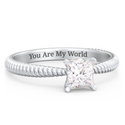 1/2 ct. Princess Gemstone Peek-A-Boo Engagement Ring with Twisted Rope Band in 925 Sterling Silver with White Premium Zirconia and Opal