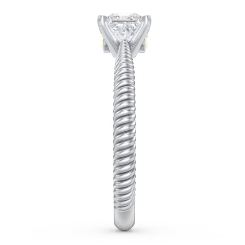 1/2 ct. Princess Gemstone Peek-A-Boo Engagement Ring with Twisted Rope Band – Sterling Silver with White Premium Zirconia and Peridot