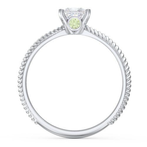 1/2 ct. Princess Gemstone Peek-A-Boo Engagement Ring with Twisted Rope Band – Sterling Silver with White Premium Zirconia and Peridot