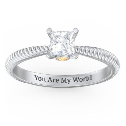 1/2 ct. Princess Gemstone Peek-A-Boo Engagement Ring with Twisted Rope Band – Sterling Silver with White Premium Zirconia and Citrine