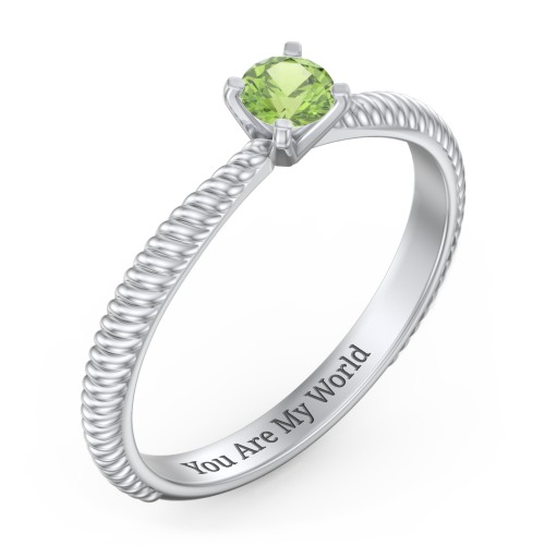 1/4 ct. Round Gemstone Engagement Ring with Twisted Rope Band – Sterling Silver with Peridot